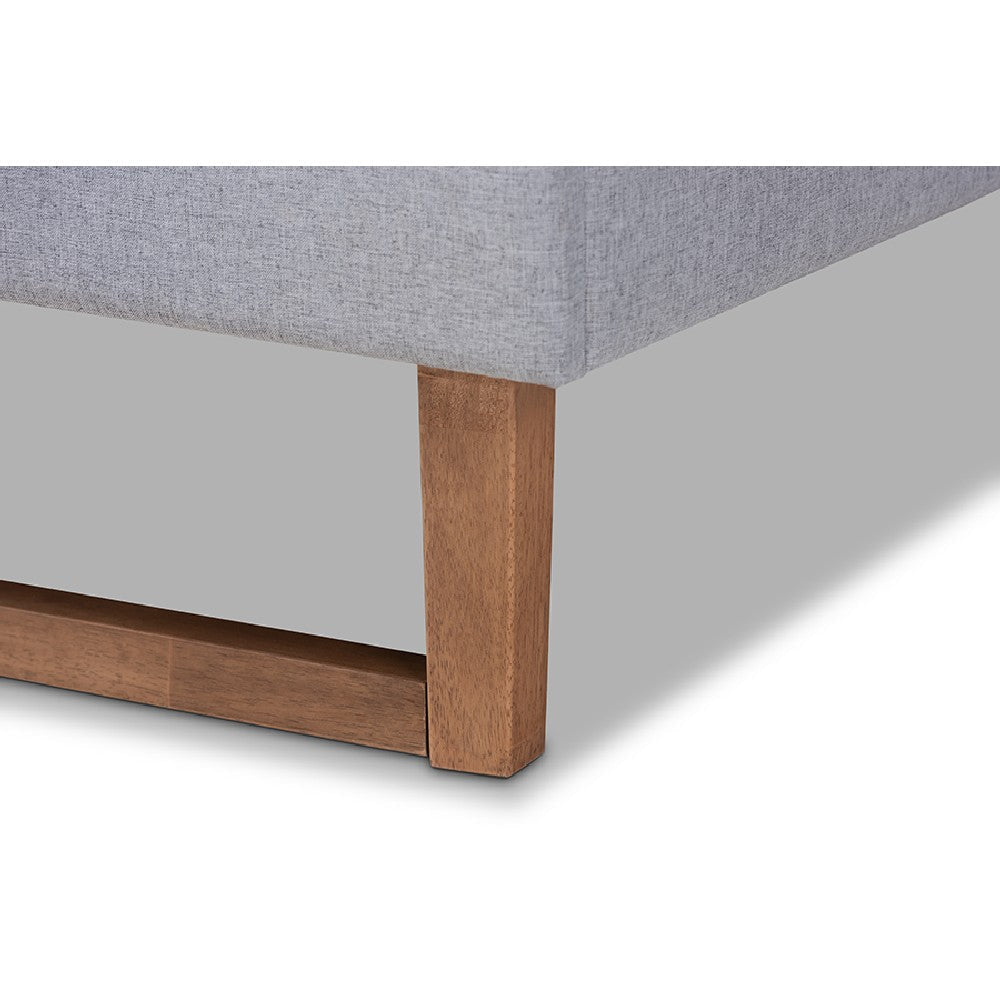 Baxton Studio Claudia Rustic Modern Light Grey Fabric Upholstered and Walnut Brown Finished Wood Full Size Platform Bed