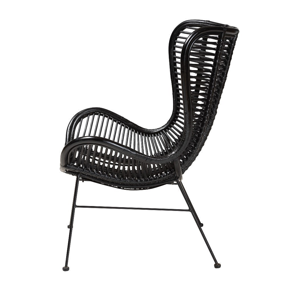 bali & pari Colorado Modern Bohemian Black Rattan and Metal Accent Chair WHI-Colorado-Black-Rattan-CC
