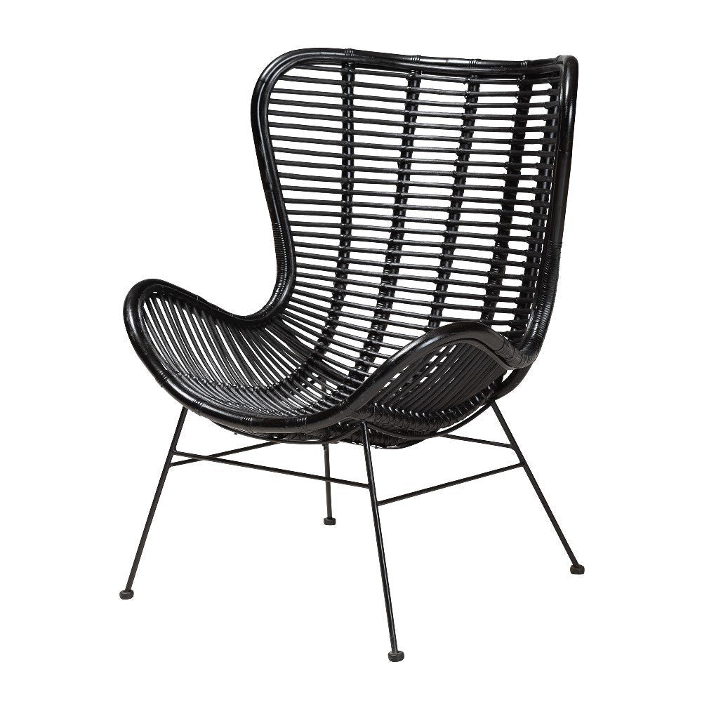 bali & pari Colorado Modern Bohemian Black Rattan and Metal Accent Chair WHI-Colorado-Black-Rattan-CC