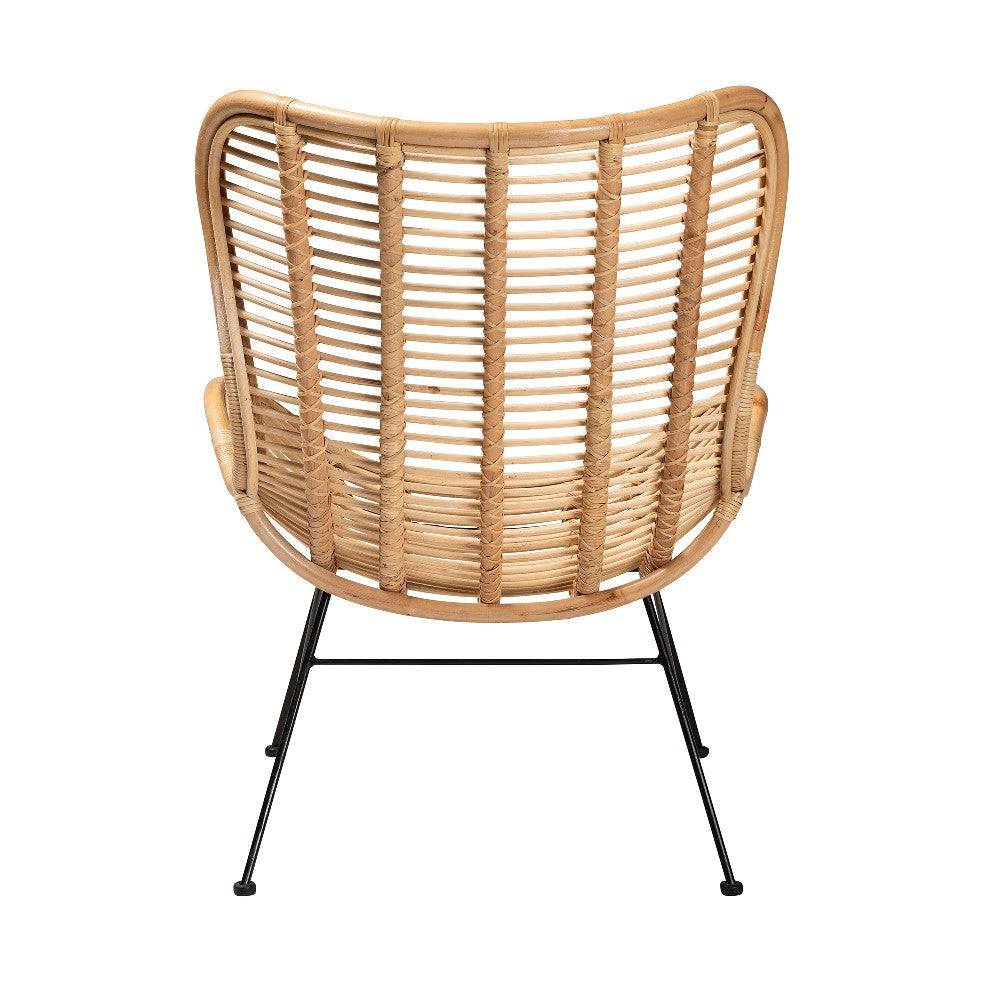 bali & pari Colorado Modern Bohemian Natural Brown Rattan and Black Metal Accent Chair WHI-Colorado-Natural-Rattan-CC
