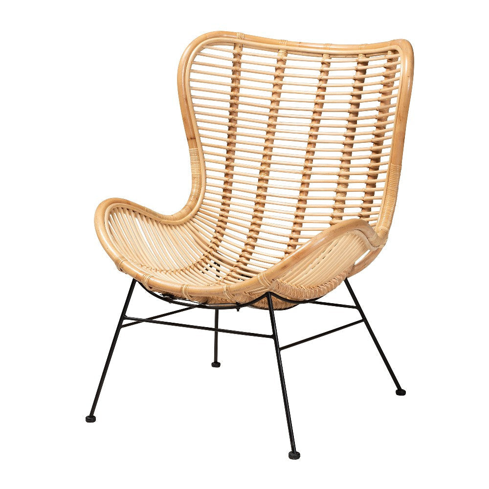 bali & pari Colorado Modern Bohemian Natural Brown Rattan and Black Metal Accent Chair WHI-Colorado-Natural-Rattan-CC