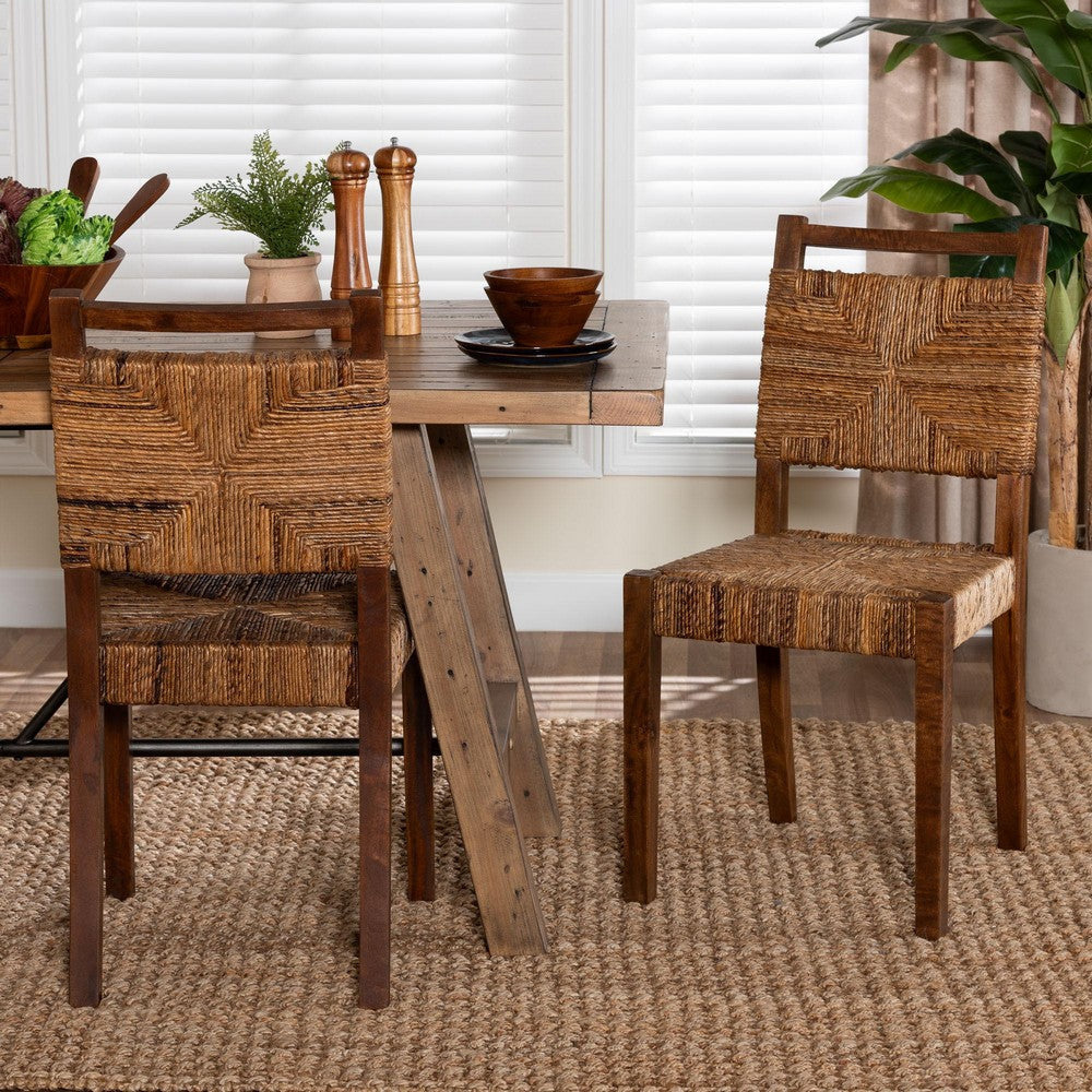bali & pari Cordoba Bohemian Natural Seagrass and Mahogany Wood 2-Piece Dining Chair WHI-Cordoba-Seagrass-DC