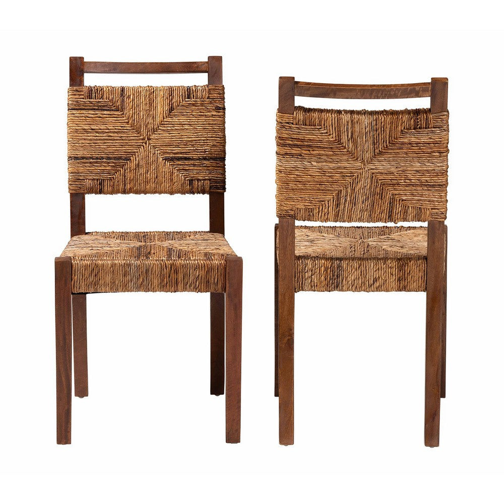 bali & pari Cordoba Bohemian Natural Seagrass and Mahogany Wood 2-Piece Dining Chair WHI-Cordoba-Seagrass-DC