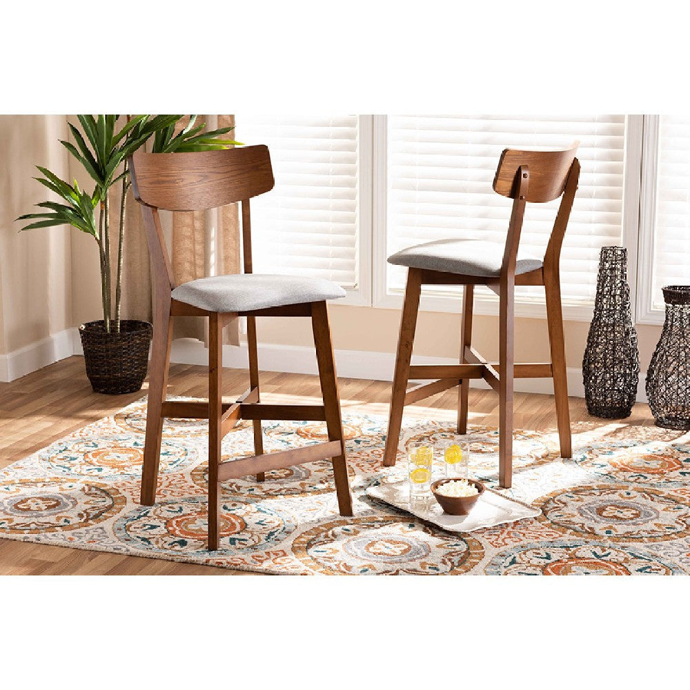 Baxton Studio Cameron Modern and Contemporary Transitional Grey Fabric Upholstered and Walnut Brown Finished Wood 2-Piece Counter Stool Set