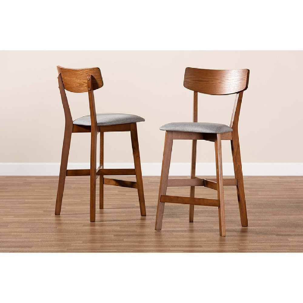 Baxton Studio Cameron Modern and Contemporary Transitional Grey Fabric Upholstered and Walnut Brown Finished Wood 2-Piece Counter Stool Set