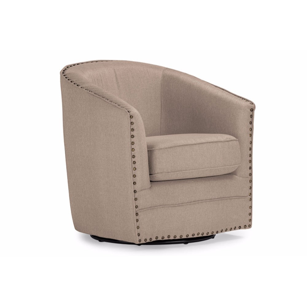 Baxton Studio Porter Modern and Contemporary Classic Retro Beige Fabric Upholstered Swivel Tub Chair