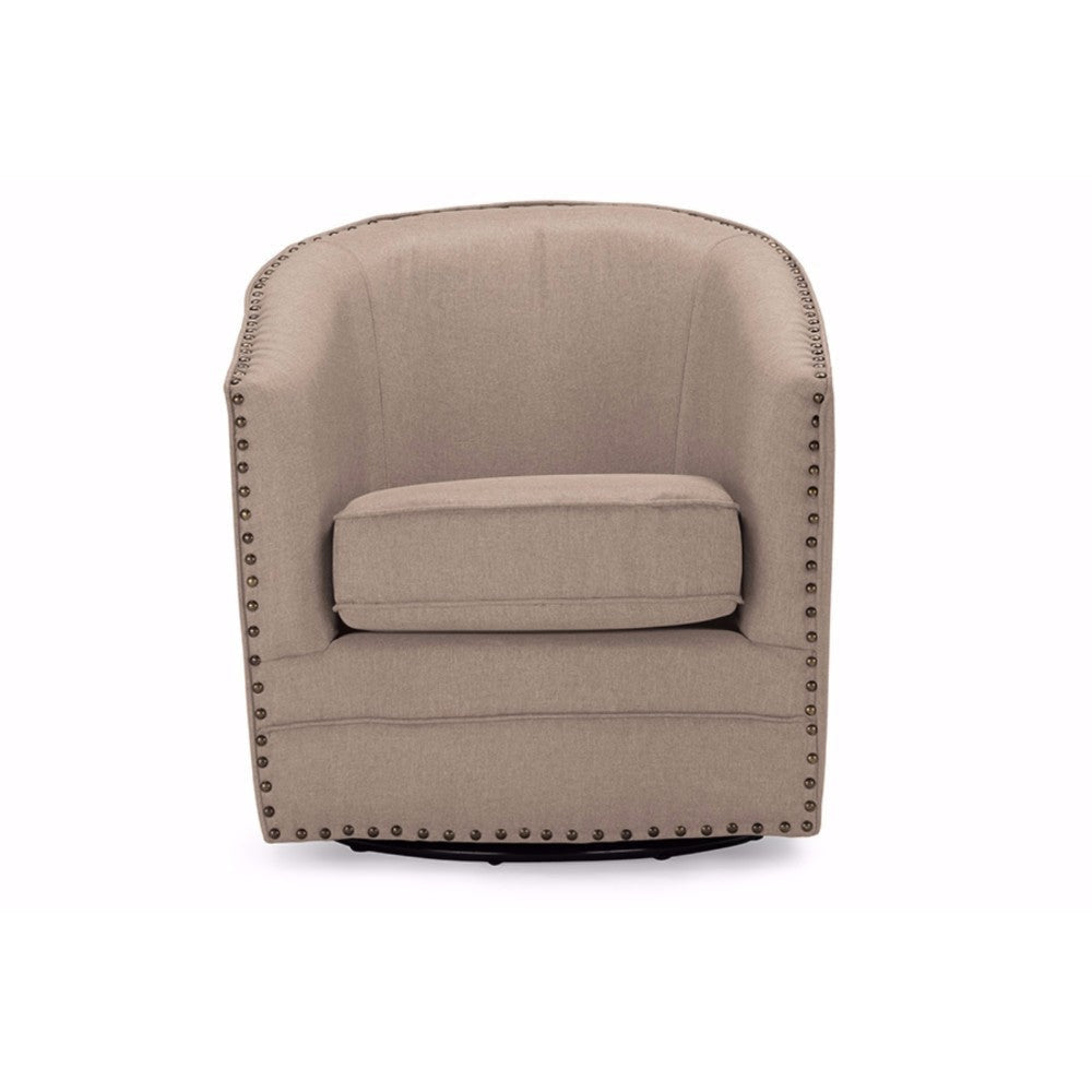 Baxton Studio Porter Modern and Contemporary Classic Retro Beige Fabric Upholstered Swivel Tub Chair