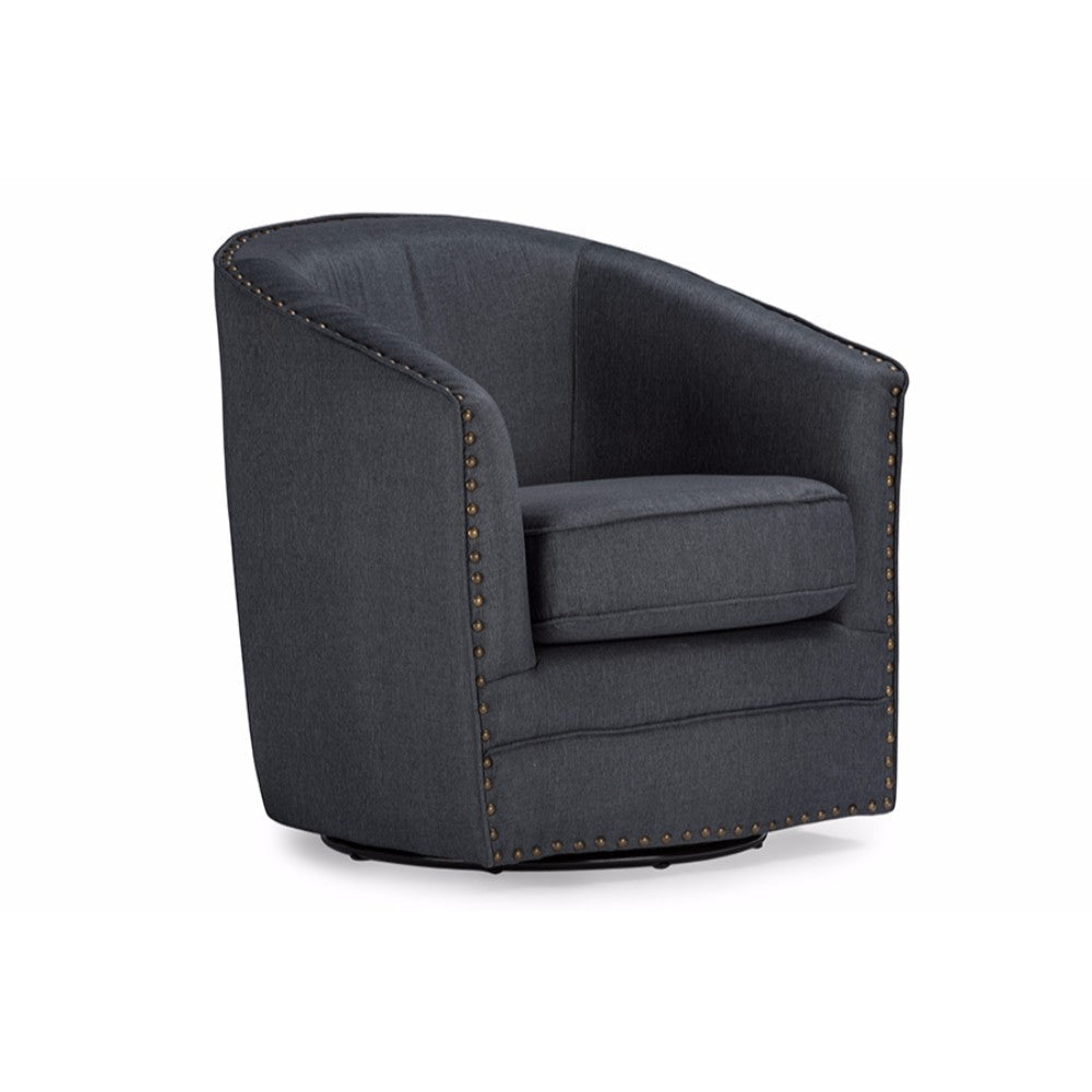 Baxton Studio Porter Modern and Contemporary Classic Retro Grey Fabric Upholstered Swivel Tub Chair