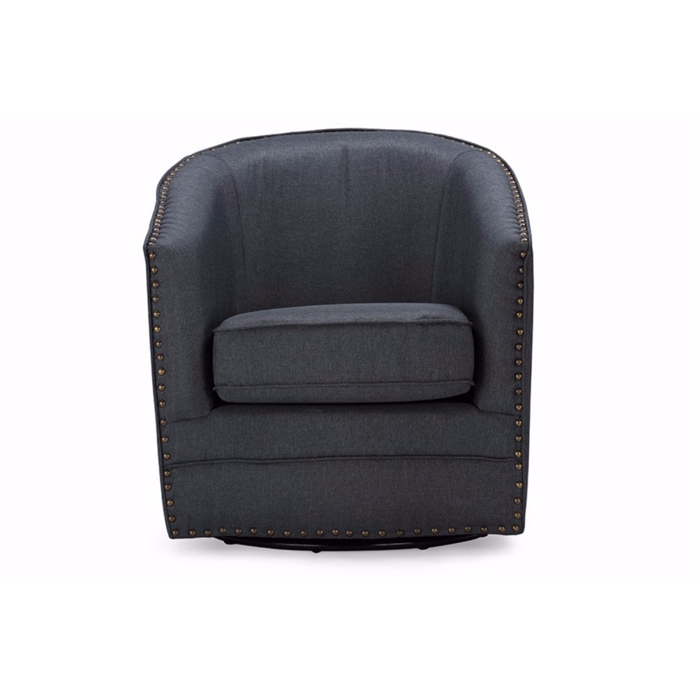 Baxton Studio Porter Modern and Contemporary Classic Retro Grey Fabric Upholstered Swivel Tub Chair