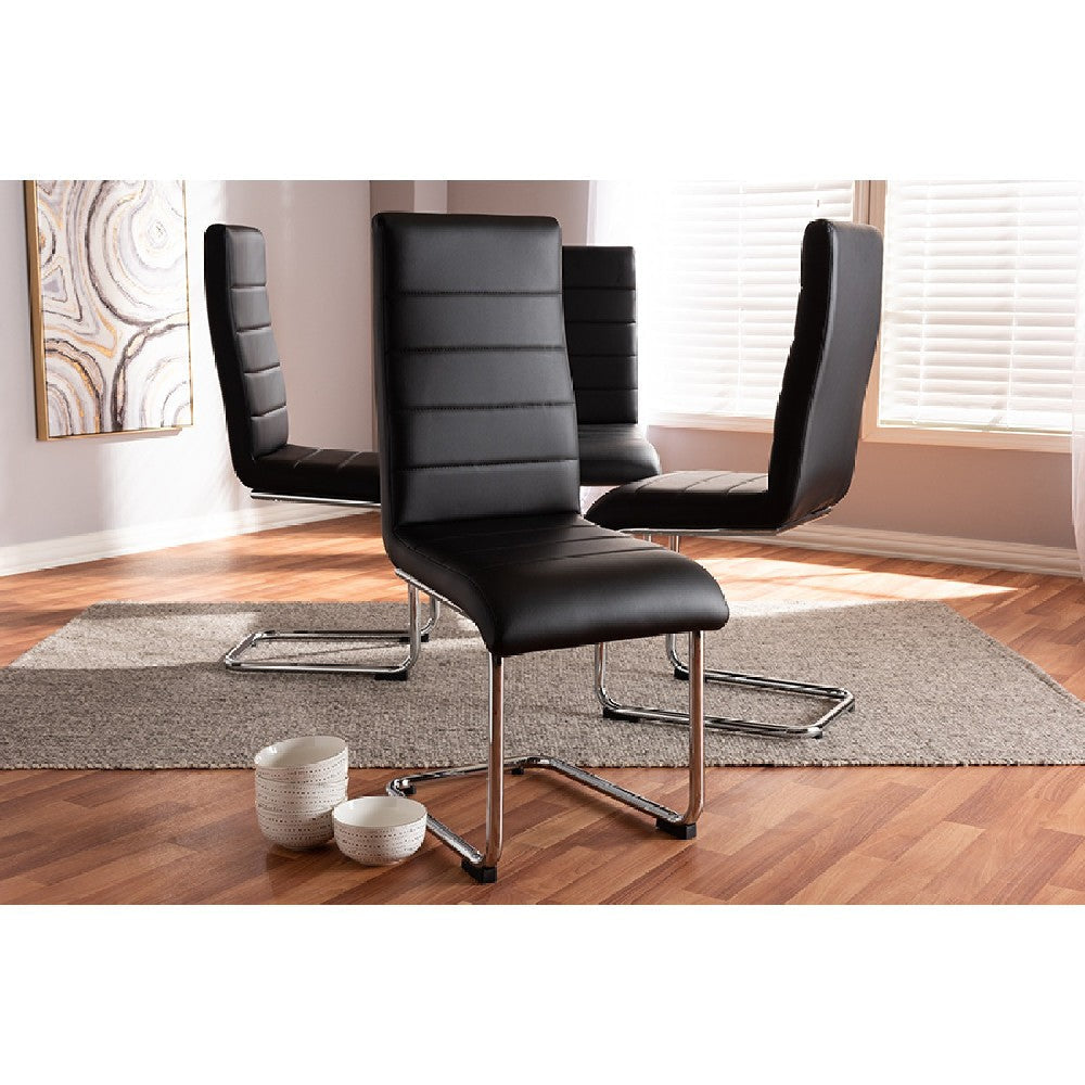 Baxton Studio Marlys Modern and Contemporary Black Faux Leather Upholstered Dining Chair (Set of 4) WHI-DC004-Black-4PC-Set