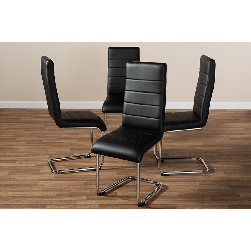 Baxton Studio Marlys Modern and Contemporary Black Faux Leather Upholstered Dining Chair (Set of 4) WHI-DC004-Black-4PC-Set