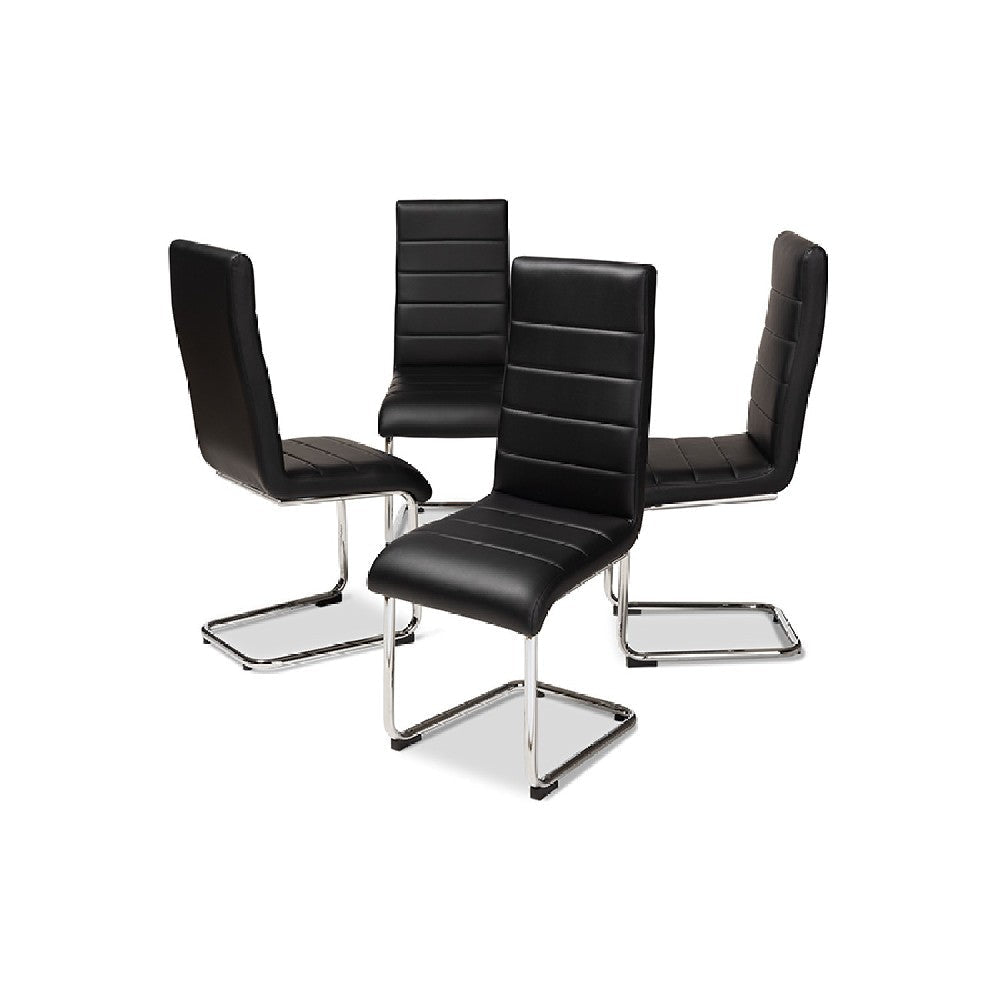 Baxton Studio Marlys Modern and Contemporary Black Faux Leather Upholstered Dining Chair (Set of 4) WHI-DC004-Black-4PC-Set