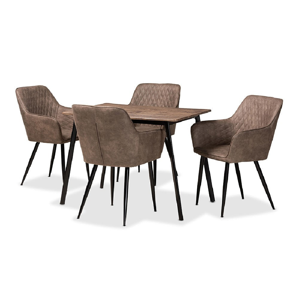 Baxton Studio Belen Modern Transitional Grey Faux Leather Effect Fabric Upholstered and Black Metal 5-Piece Dining Set