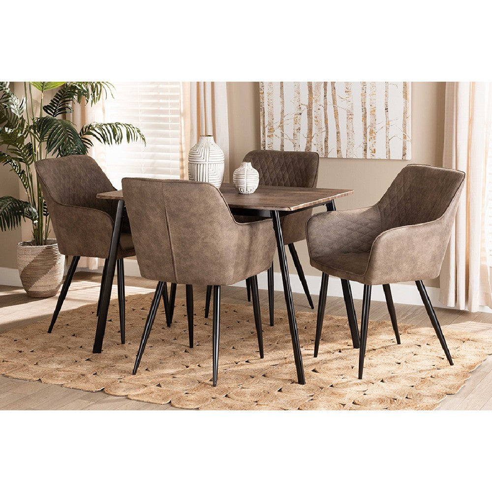 Baxton Studio Belen Modern Transitional Grey Faux Leather Effect Fabric Upholstered and Black Metal 5-Piece Dining Set