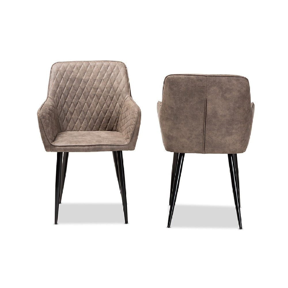 Baxton Studio Belen Modern and Contemporary Grey and Brown Imitation Leather Upholstered 2-Piece Metal Dining Chair Set