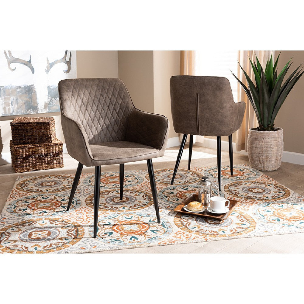 Baxton Studio Belen Modern and Contemporary Grey and Brown Imitation Leather Upholstered 2-Piece Metal Dining Chair Set