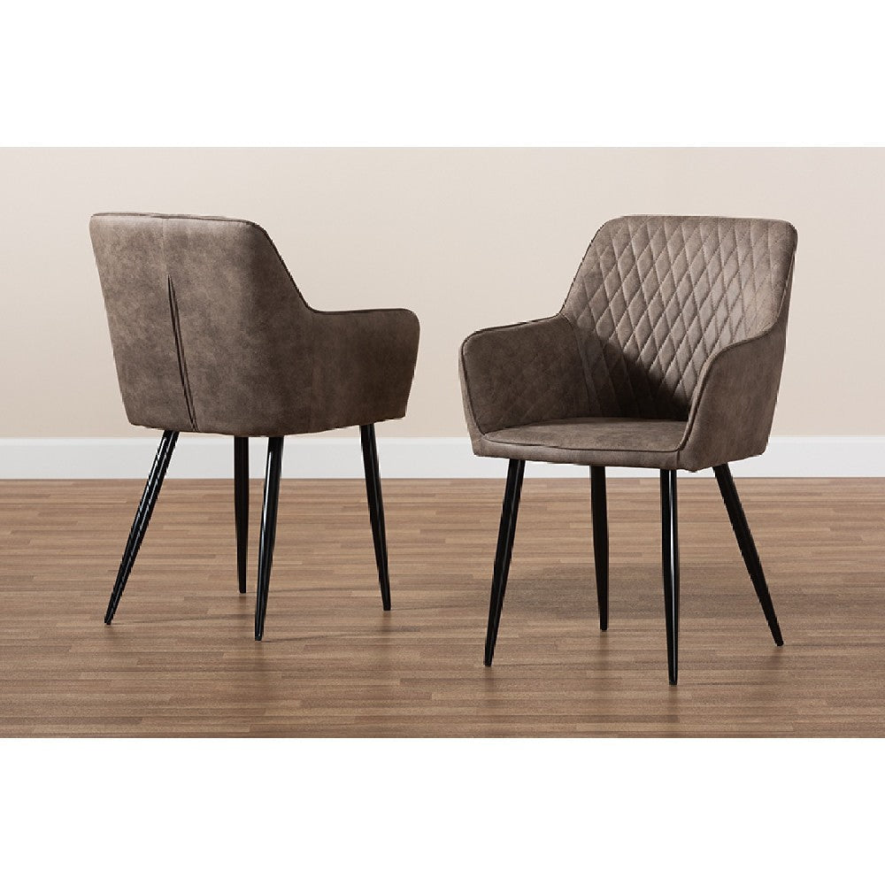 Baxton Studio Belen Modern and Contemporary Grey and Brown Imitation Leather Upholstered 2-Piece Metal Dining Chair Set