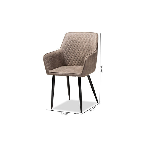 Baxton Studio Belen Modern and Contemporary Grey and Brown Imitation Leather Upholstered 2-Piece Metal Dining Chair Set