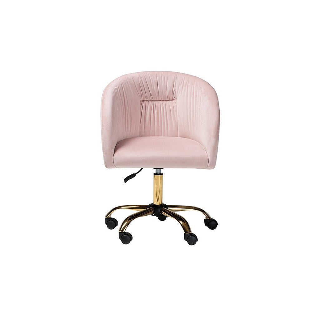 Baxton Studio Ravenna Contemporary Glam and Luxe Blush Pink Velvet Fabric and Gold Metal Swivel Office Chair