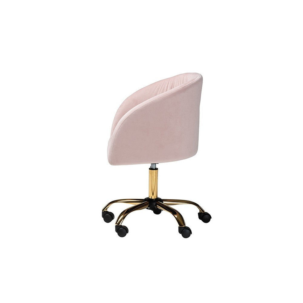 Baxton Studio Ravenna Contemporary Glam and Luxe Blush Pink Velvet Fabric and Gold Metal Swivel Office Chair