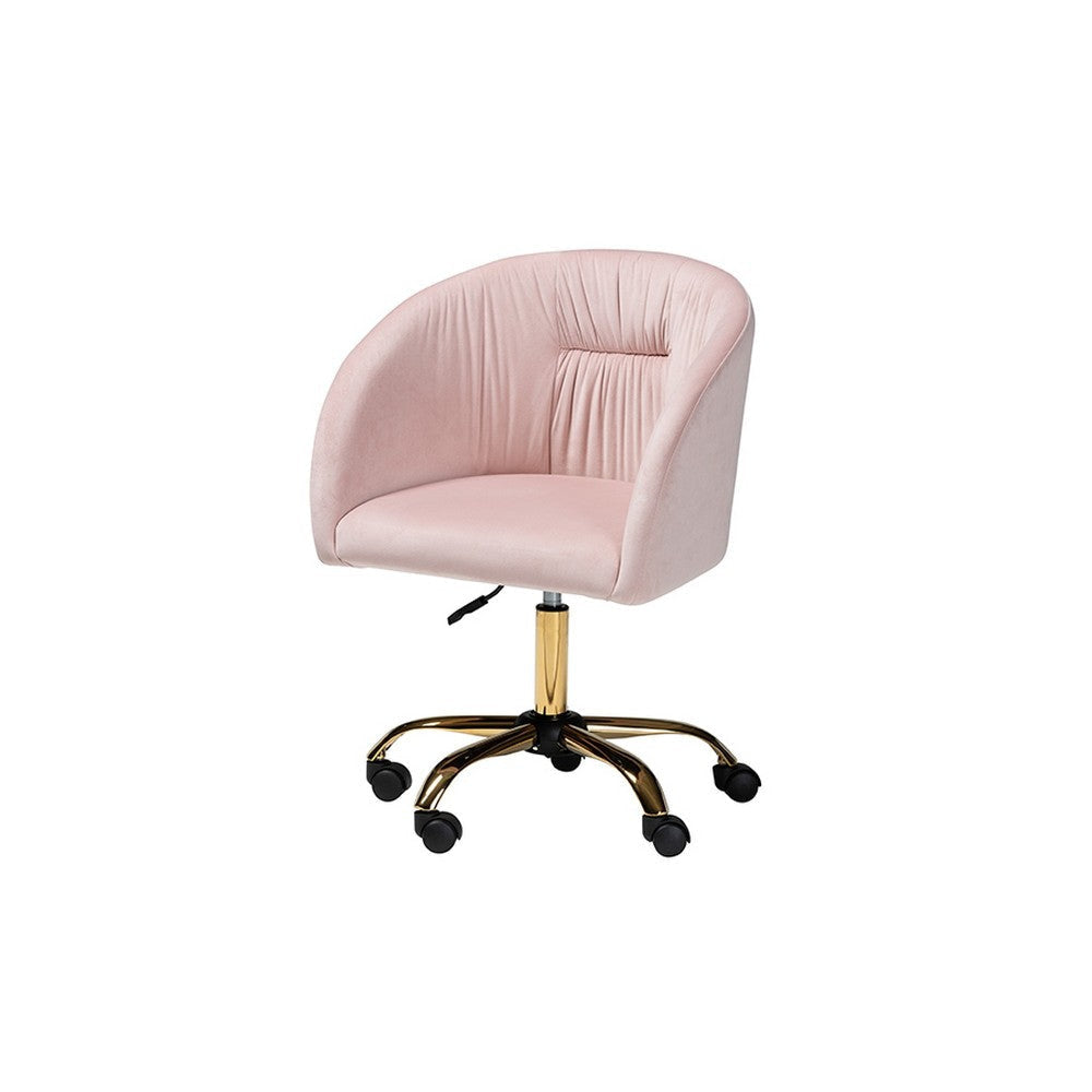 Baxton Studio Ravenna Contemporary Glam and Luxe Blush Pink Velvet Fabric and Gold Metal Swivel Office Chair