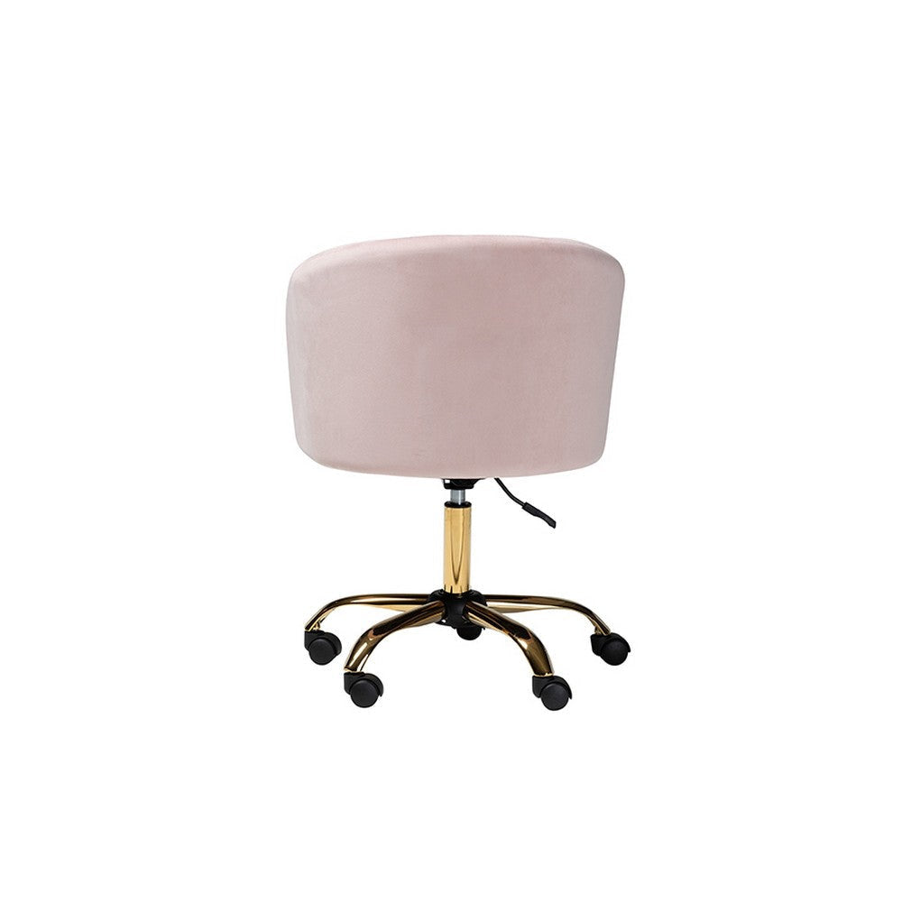 Baxton Studio Ravenna Contemporary Glam and Luxe Blush Pink Velvet Fabric and Gold Metal Swivel Office Chair