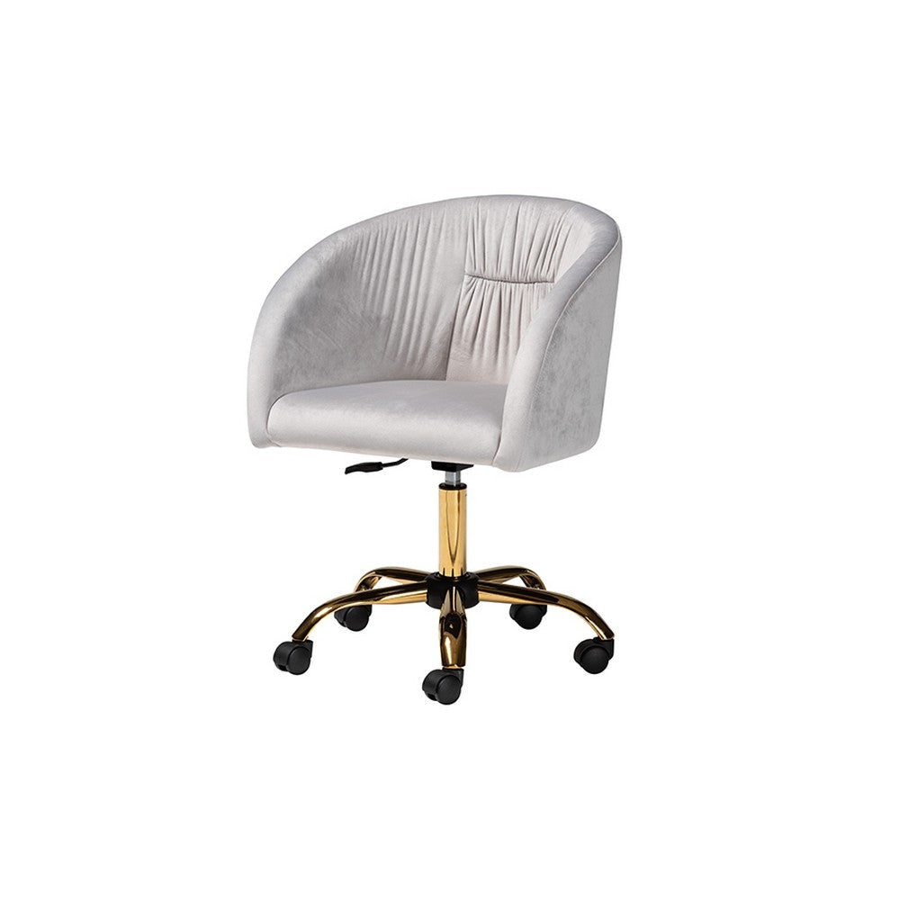 Baxton Studio Ravenna Contemporary Glam and Luxe Grey Velvet Fabric and Gold Metal Swivel Office Chair