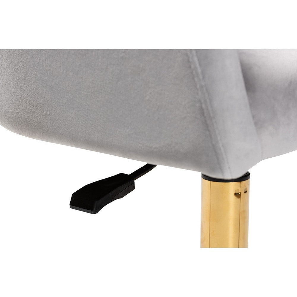 Baxton Studio Ravenna Contemporary Glam and Luxe Grey Velvet Fabric and Gold Metal Swivel Office Chair