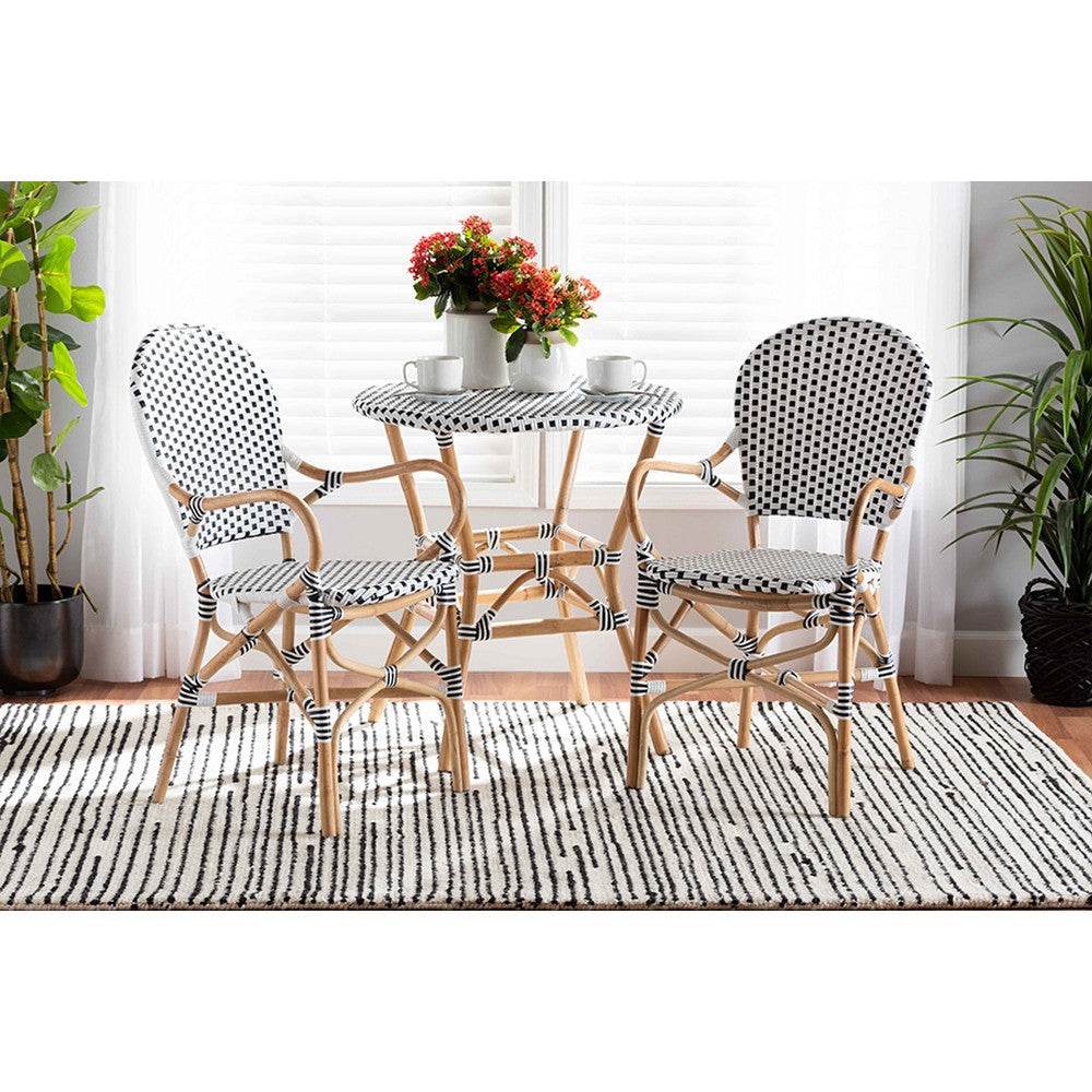 bali & pari Naila Classic French Black and White Weaving and Natural Brown Rattan 2-Piece Indoor and Outdoor Bistro Chair Set