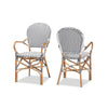 bali & pari Naila Classic French Black and White Weaving and Natural Brown Rattan 2-Piece Indoor and Outdoor Bistro Chair Set