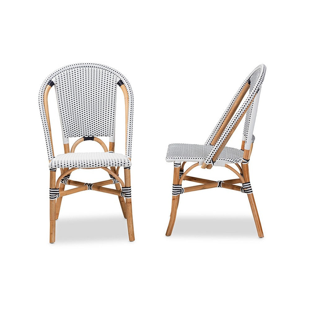 bali & pari Genica Classic French Black and White Weaving and Natural Brown Rattan Indoor and Outdoor Bistro Chair