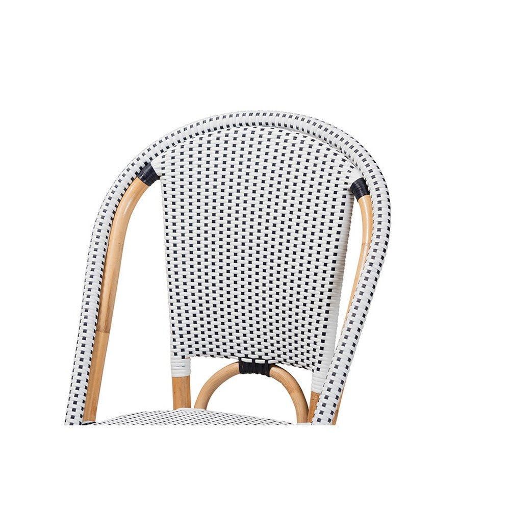 bali & pari Genica Classic French Black and White Weaving and Natural Brown Rattan Indoor and Outdoor Bistro Chair