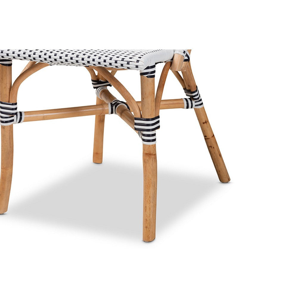 bali & pari Genica Classic French Black and White Weaving and Natural Brown Rattan Indoor and Outdoor Bistro Chair