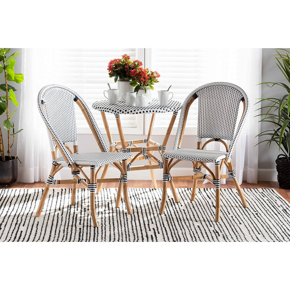 bali & pari Genica Classic French Black and White Weaving and Natural Brown Rattan Indoor and Outdoor Bistro Chair
