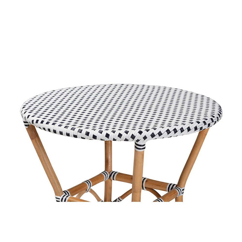 bali & pari Tavor Classic French Black and White Weaving and Natural Brown Rattan Indoor and Outdoor Bistro Table WHI-DC613-Rattan-DT