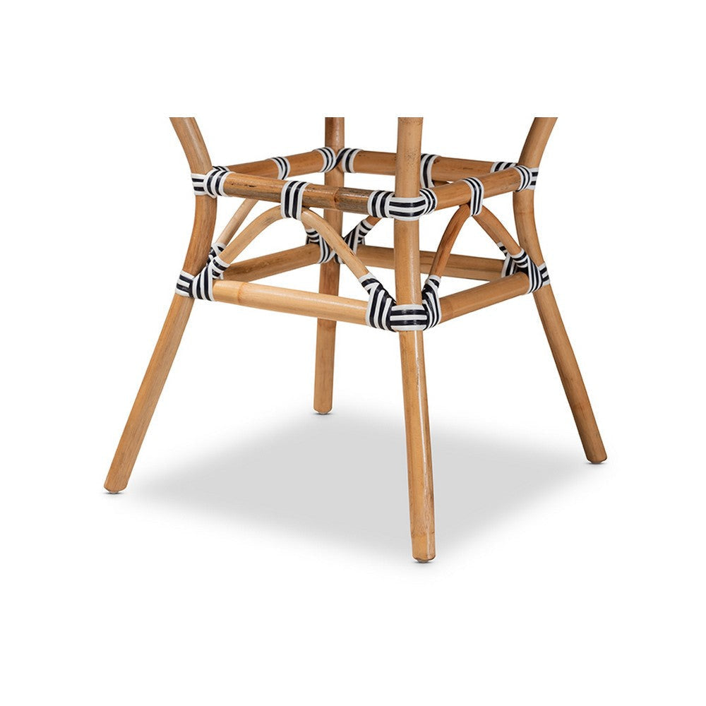 bali & pari Tavor Classic French Black and White Weaving and Natural Brown Rattan Indoor and Outdoor Bistro Table WHI-DC613-Rattan-DT