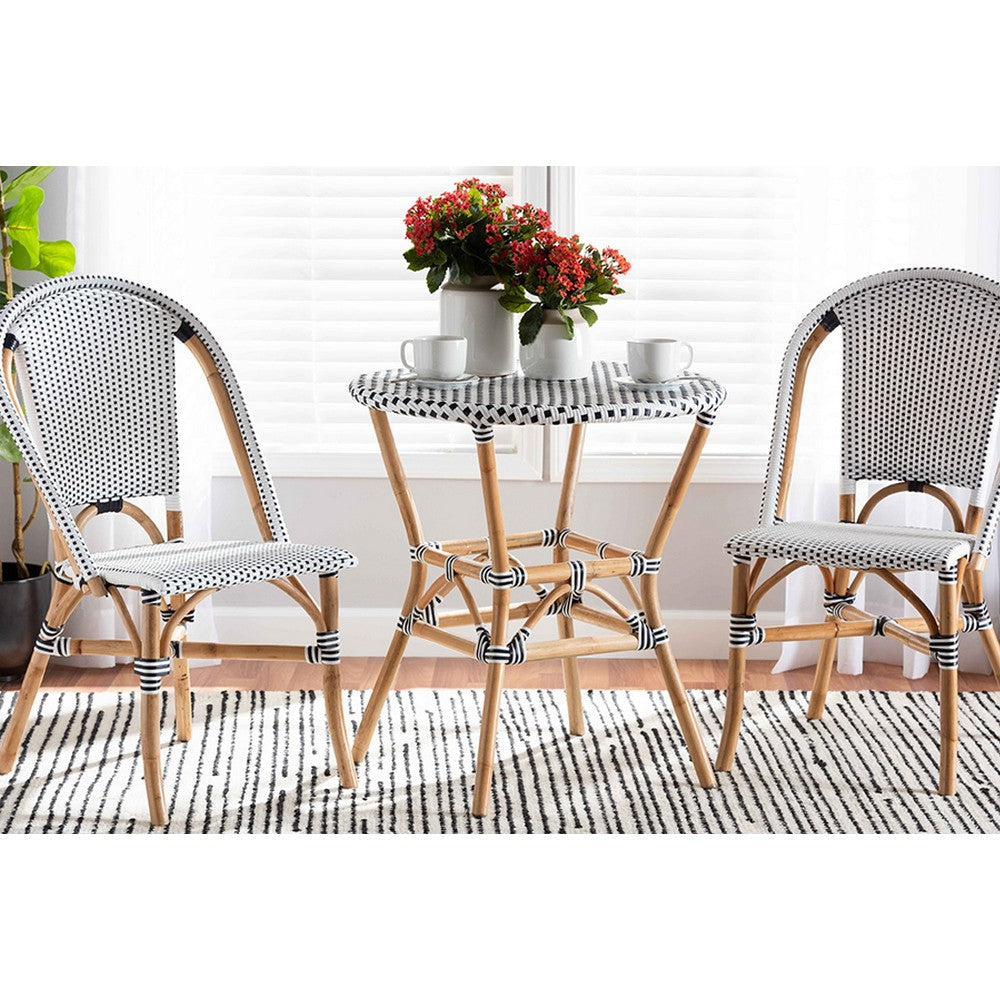 bali & pari Tavor Classic French Black and White Weaving and Natural Brown Rattan Indoor and Outdoor Bistro Table WHI-DC613-Rattan-DT