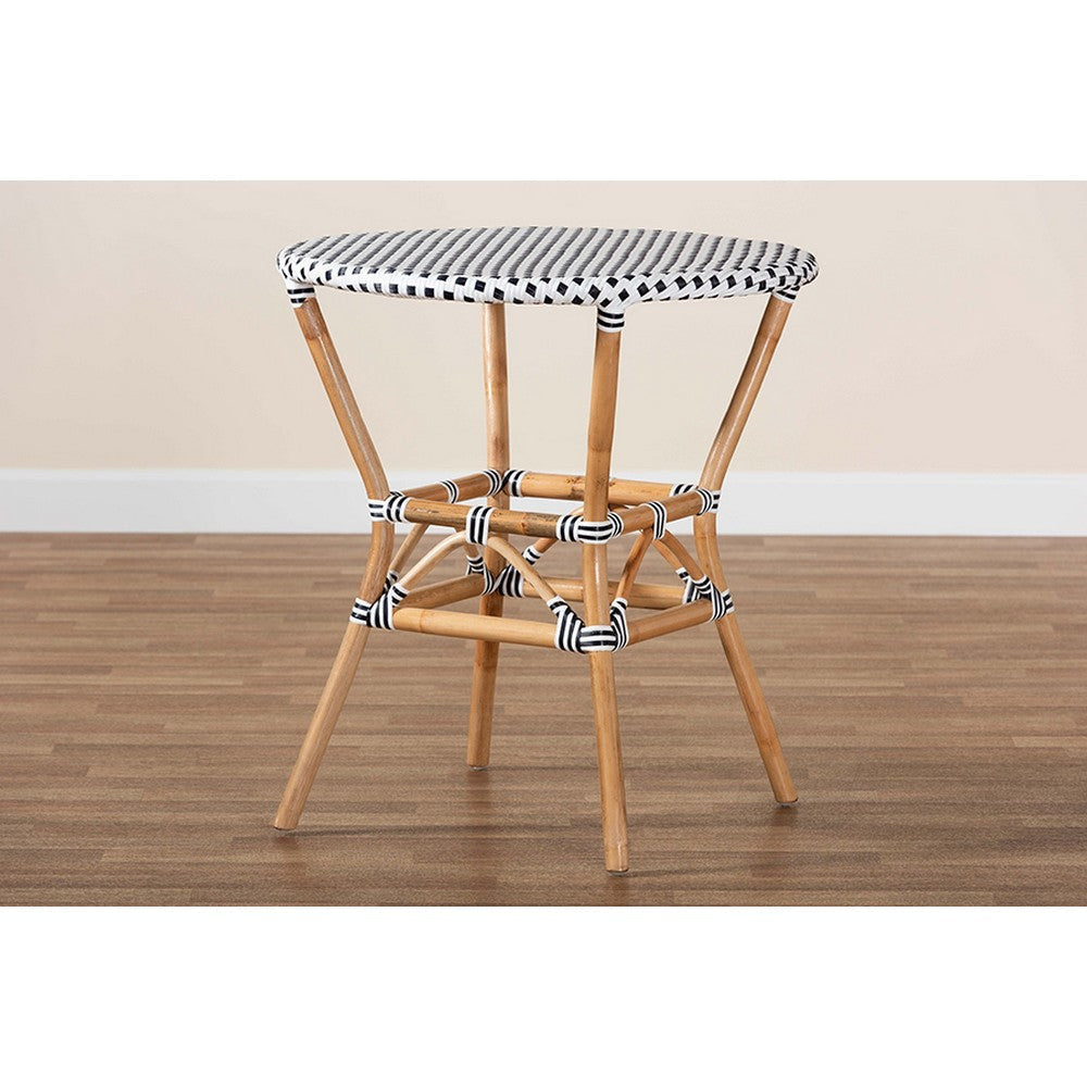 bali & pari Tavor Classic French Black and White Weaving and Natural Brown Rattan Indoor and Outdoor Bistro Table