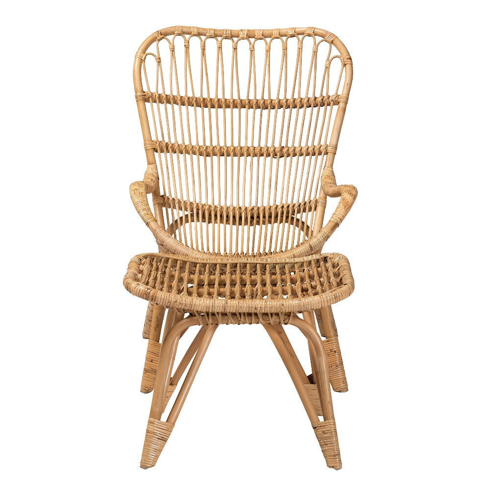 Baxton Studio Earvin Modern Bohemian Natural Brown Rattan 2-Piece Armchair and Footstool Set WHI-DC8005-Rattan-2PC-Set
