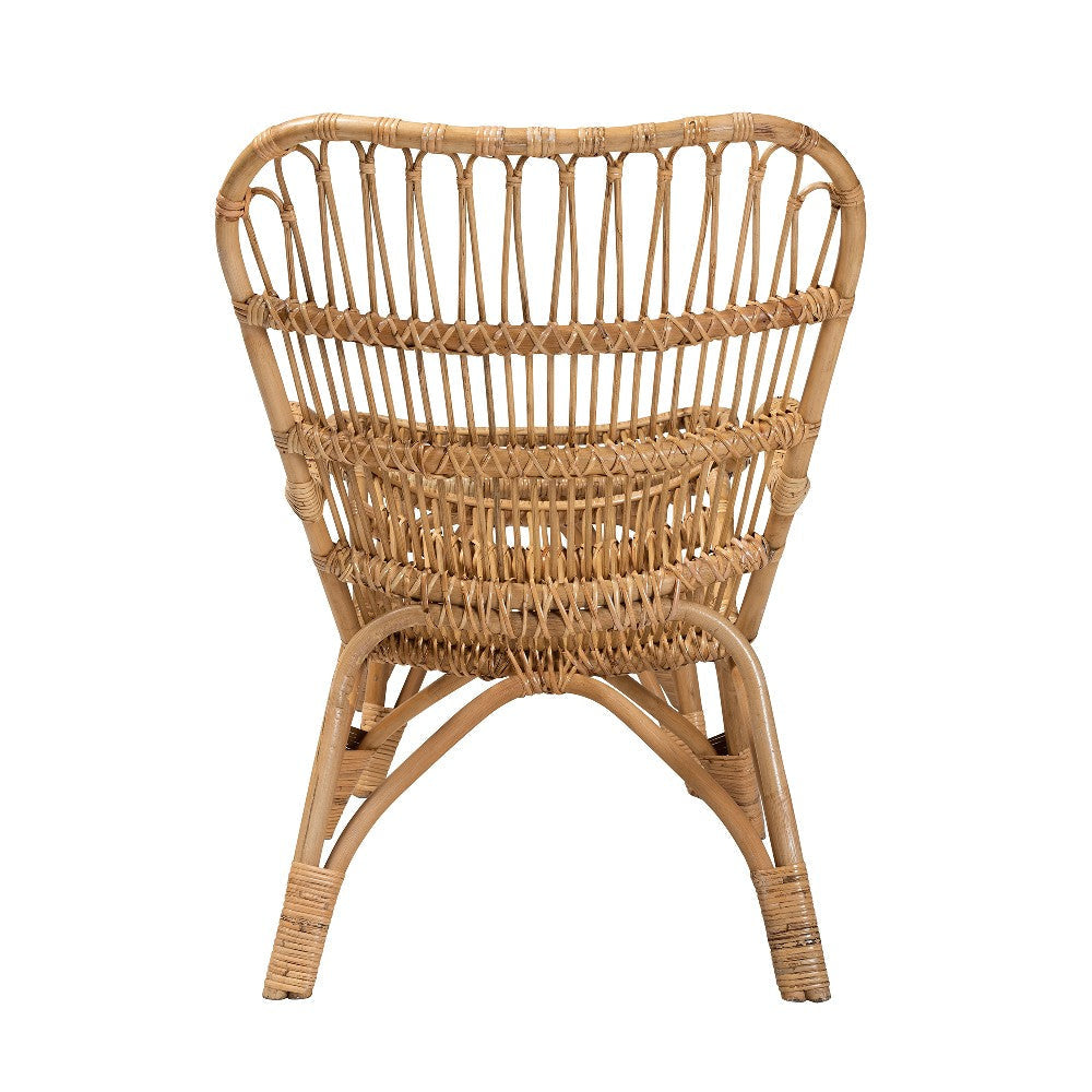 Baxton Studio Earvin Modern Bohemian Natural Brown Rattan 2-Piece Armchair and Footstool Set WHI-DC8005-Rattan-2PC-Set