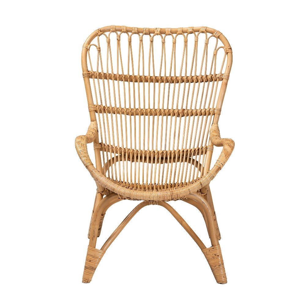 bali & pari Earvin Modern Bohemian Natural Brown Rattan Armchair WHI-DC8005-Rattan-CC