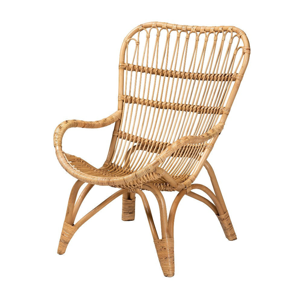 bali & pari Earvin Modern Bohemian Natural Brown Rattan Armchair WHI-DC8005-Rattan-CC