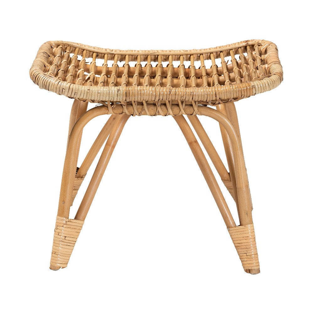 bali & pari Earvin Modern Bohemian Natural Brown Rattan Footstool WHI-DC8005-Rattan-Footstool