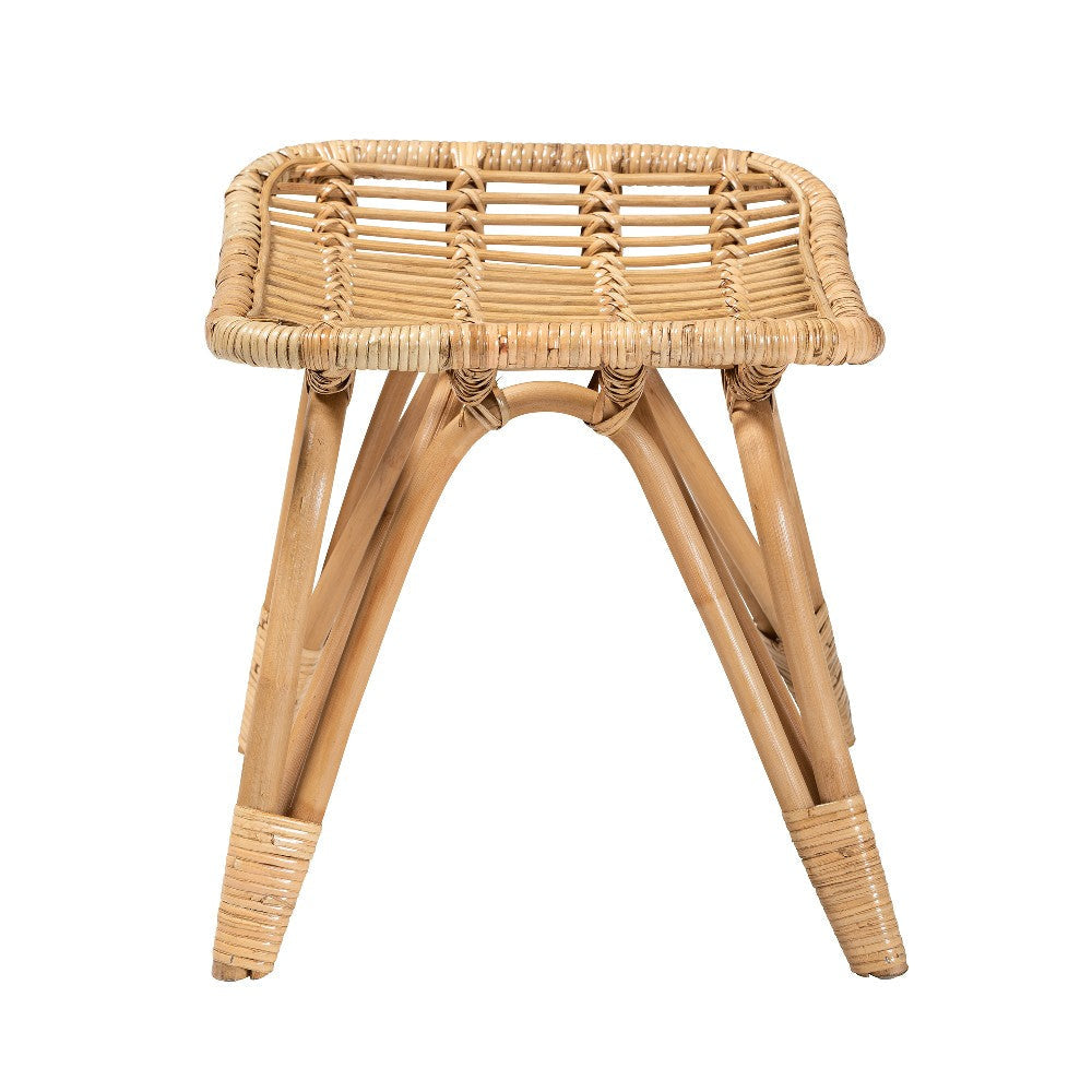bali & pari Earvin Modern Bohemian Natural Brown Rattan Footstool WHI-DC8005-Rattan-Footstool