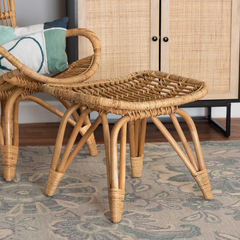 bali & pari Earvin Modern Bohemian Natural Brown Rattan Footstool WHI-DC8005-Rattan-Footstool