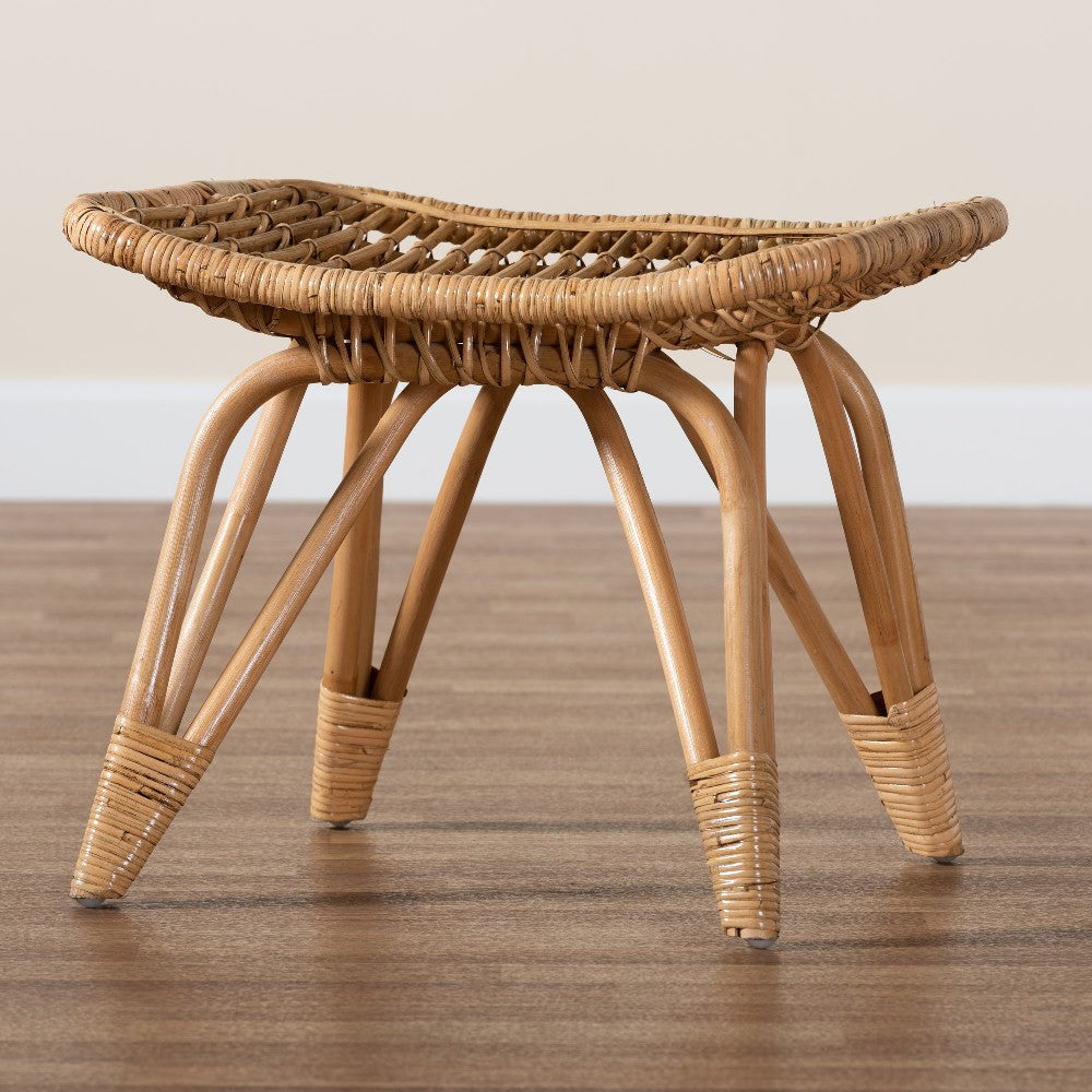 bali & pari Earvin Modern Bohemian Natural Brown Rattan Footstool WHI-DC8005-Rattan-Footstool
