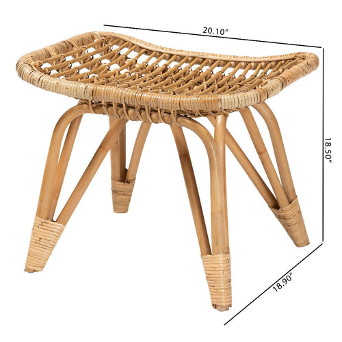 bali & pari Earvin Modern Bohemian Natural Brown Rattan Footstool