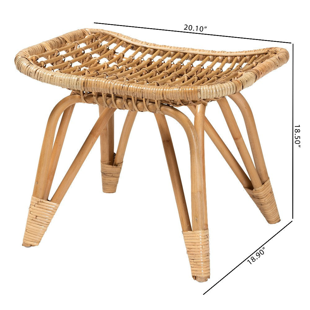 bali & pari Earvin Modern Bohemian Natural Brown Rattan Footstool