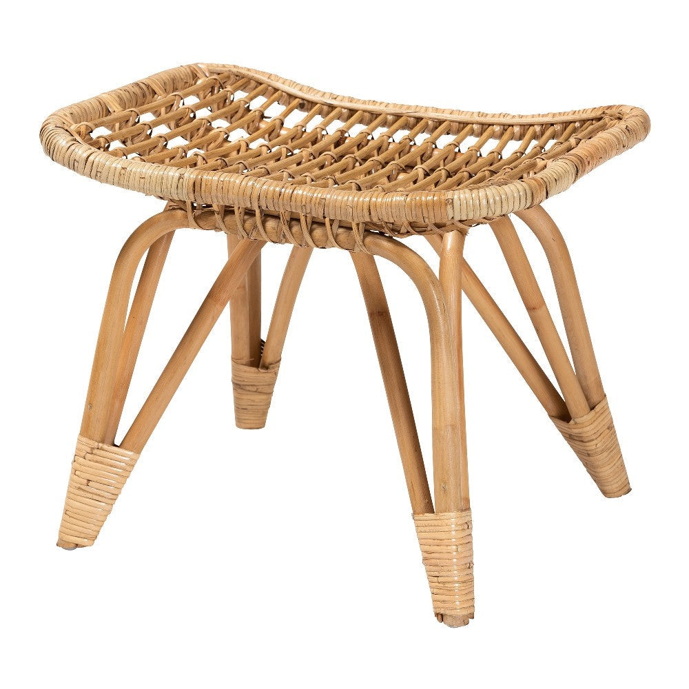 bali & pari Earvin Modern Bohemian Natural Brown Rattan Footstool WHI-DC8005-Rattan-Footstool