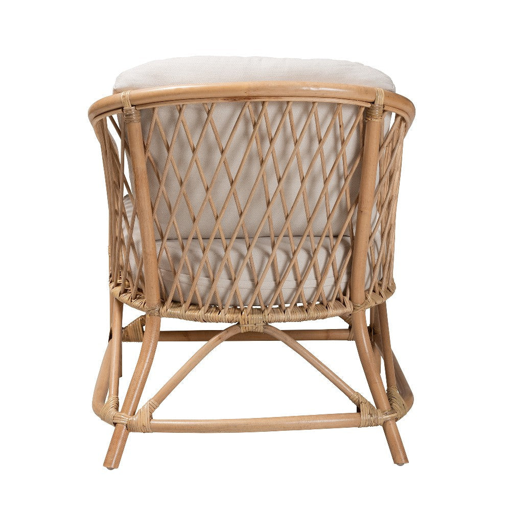 bali & pari Patsy Modern Bohemian White Fabric and Natural Brown Rattan Armchair WHI-DC8038-Rattan-CC